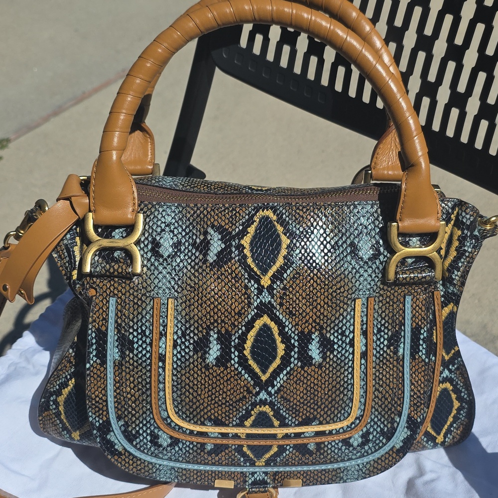 Chloe Marcie Satchel Python Print Calfskin Medium Multicolor